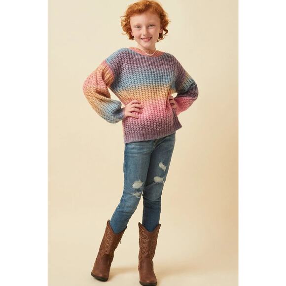 HAYDEN Paige Girls Ombre Rainbow Chunky Knit Sweater Large - Picture 3 of 6